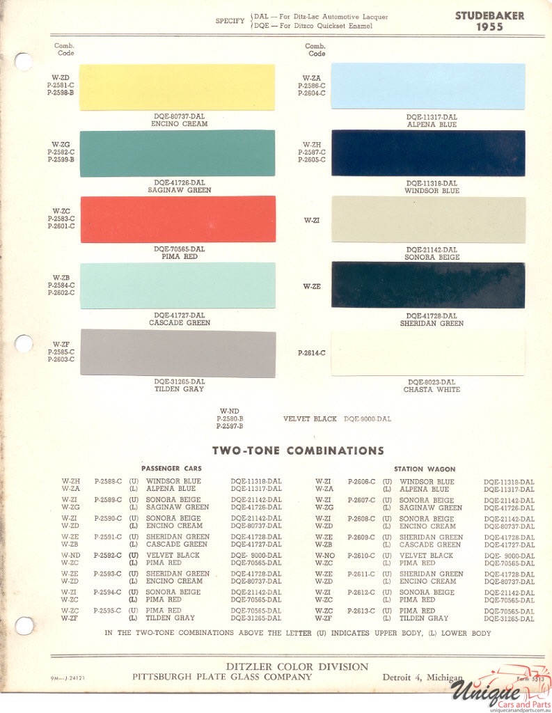 1955 Studebaker Paint Charts PPG 1